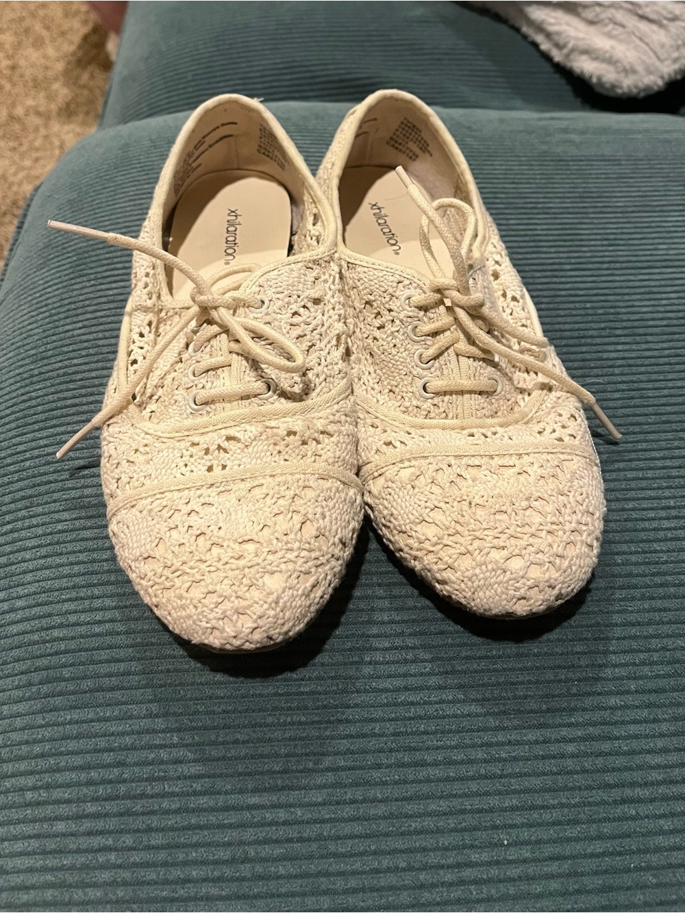 Xhilaration Cream Crochet Lace-Up Flats